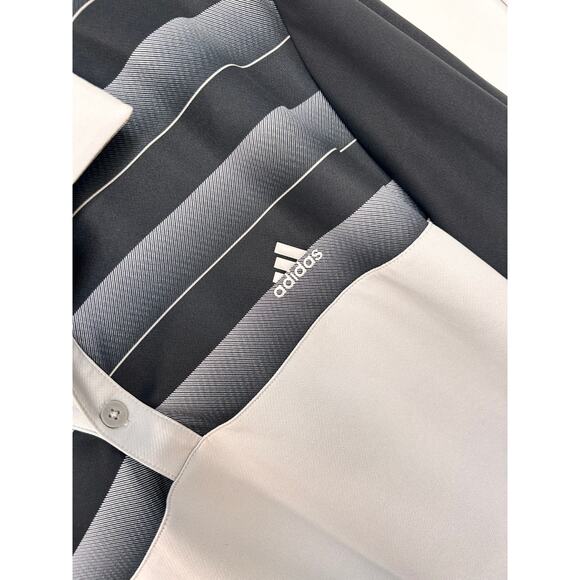 Adidas Men's Striped Golf Polo Shirt Short Sleeve Sports Black & Gray Size Large - Picture 3 of 11